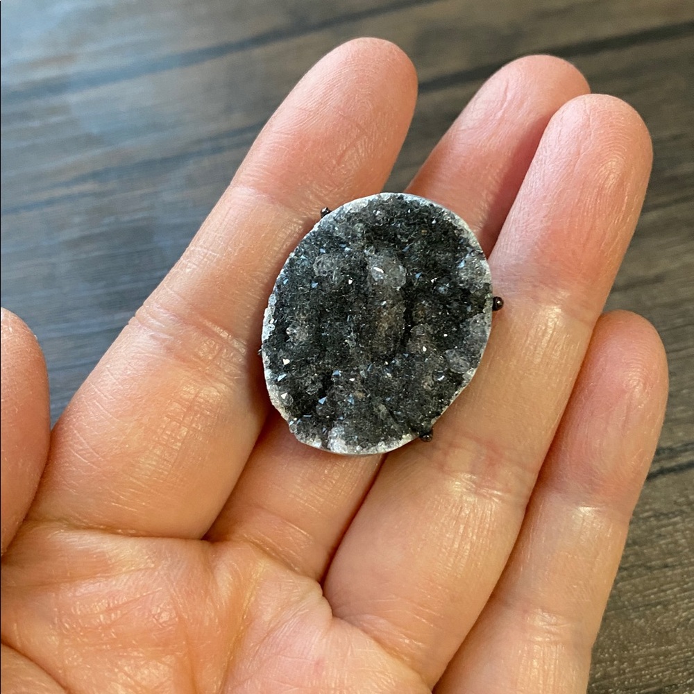 Deep Midnight Druzy Oval Ring | Sparkling Black Amethyst Geode | Boho